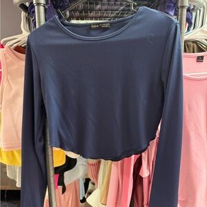 SHEIN Dark Blue Long Sleeve Crop Top